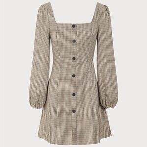 Rihoas The Khaki Square Neck Plaid Button Mini Dress (slim cut, no stretch)